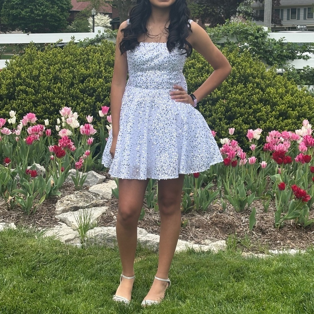 Sparkle Silver Sequined Prom Special Occasion Dress Women’s Size 2 Fit & Flare